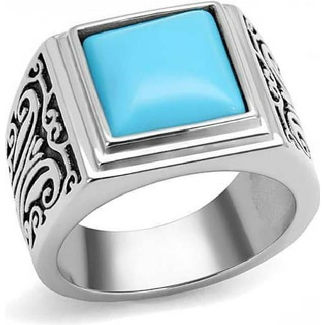 Alamode TK3188-12 Men High Polished Stainless Steel Ring with Synthetic in Sea Blue - Size 12