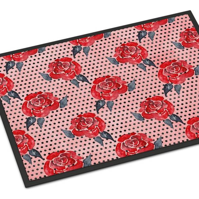 """""Caroline's Treasures Watercolor Red Roses and Polka dots Indoor or Outdoor Doormat  24"""""""" H x 36"""""""" W  Multicolor"""""