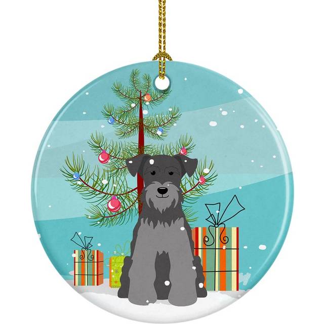 Caroline's Treasures Merry Christmas Tree Miniature Schanuzer Black Silver Ceramic Ornament