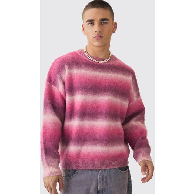 Oversized Boxy Brushed Ombre Knitted Jumper - Pink - XL