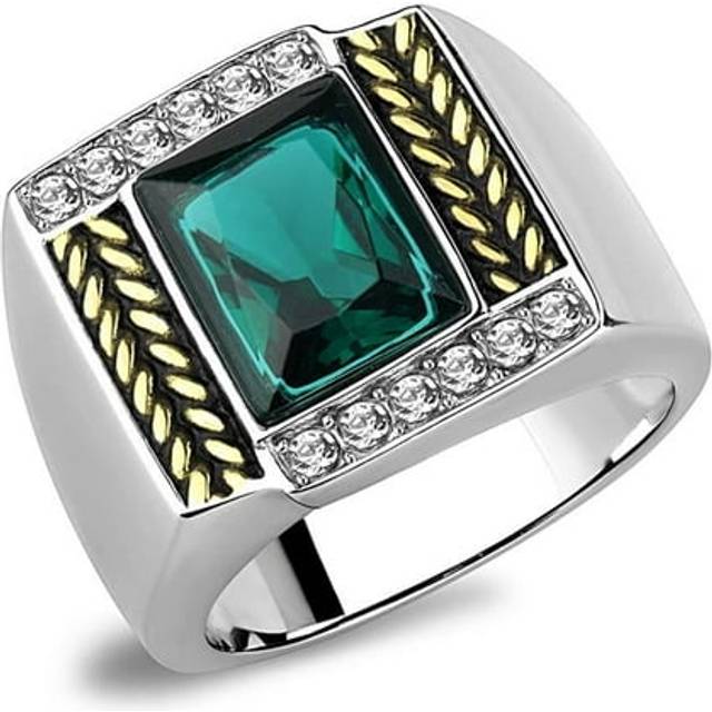Alamode TK3295-13 Men Two-Tone IP Gold Stainless Steel Ring with Synthetic in Blue Zircon - Size 13