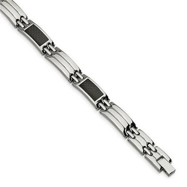 8.5 in. Stainless Steel Brushed & Polished Black Carbon Fiber Inlay Bracelet
