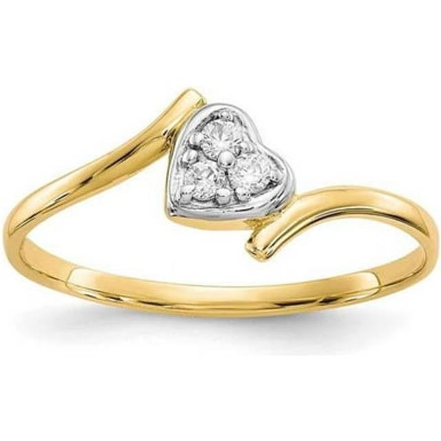 10K Yellow with Rhodium CZ Heart Ring - Size 7