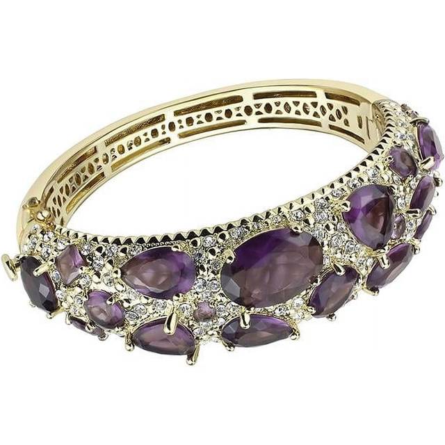 Alamode LO4281-6.75 Women Gold Brass Bangle with Synthetic in Amethyst - 6.75 in.