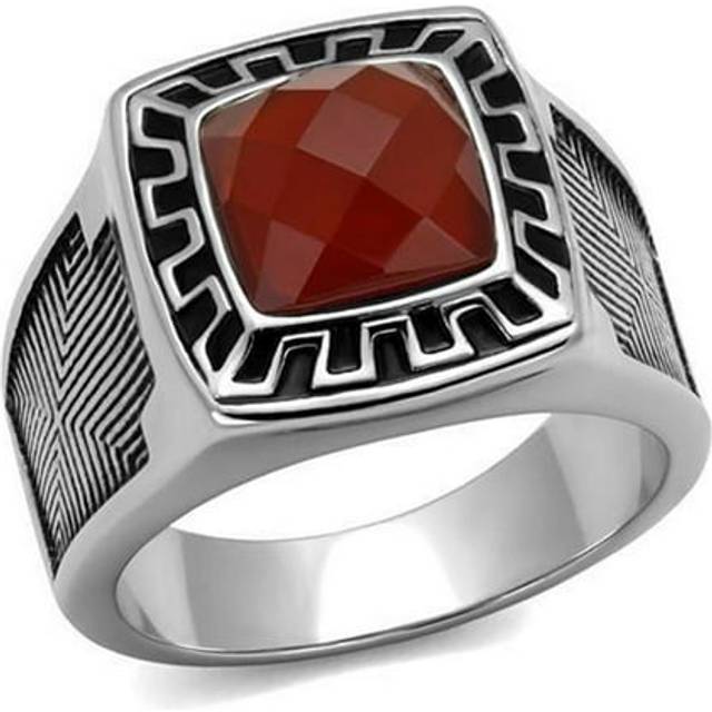 Alamode TK3007-9 Men High Polished Stainless Steel Ring with Semi-Precious in Siam - Size 9