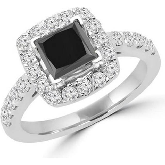 Majesty Diamonds MD160362-8.5 1.88 CTW Princess Cut Black & White Diamond Halo Engagement Ring in 14K White Gold, Size 8.5