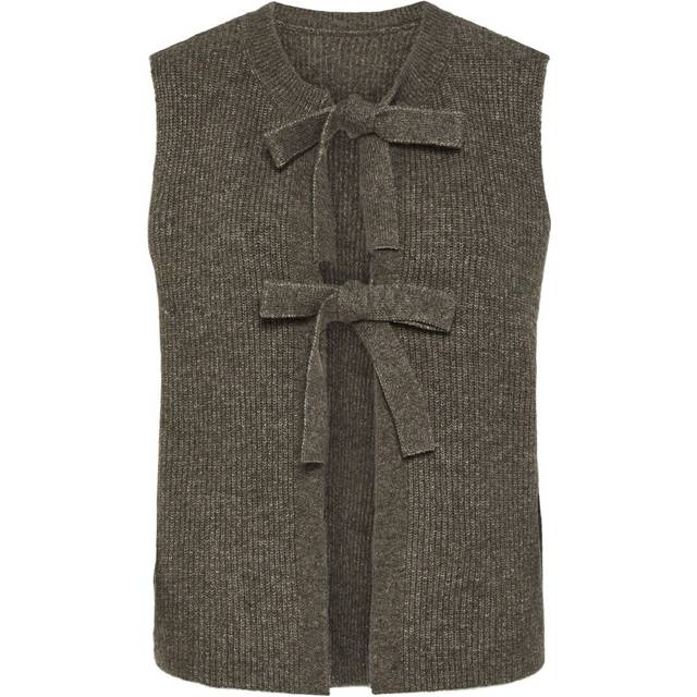 Sleeveless Tie Cardigan - Brown - M