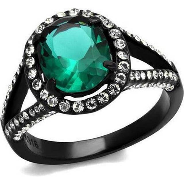 Alamode TK2202-5 IP Black Ion Plating Stainless Steel Ring with Synthetic Glass, Blue Zircon - Size 5
