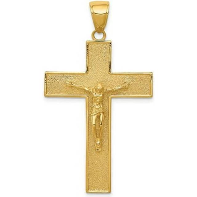 14K Yellow Gold Textured Crucifix Latin Cross Pendant