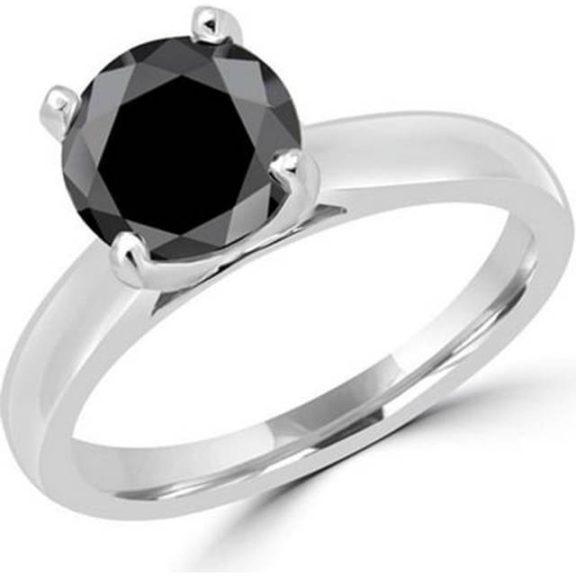 Majesty Diamonds MD160319-6 1.9 CT Classic 4-Prong Round Black Diamond Engagement Ring in 14K White Gold, Size 6