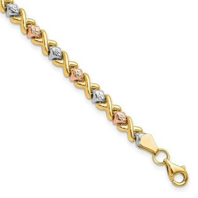 Leslies 10K Tri-Color Diamond-Cut 7 in. Bracelet