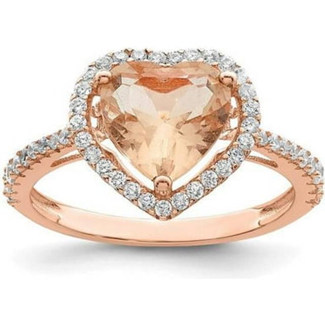 Finest Gold Sterling Silver Rose-Tone Pink & White CZ Heart Ring - Size 7
