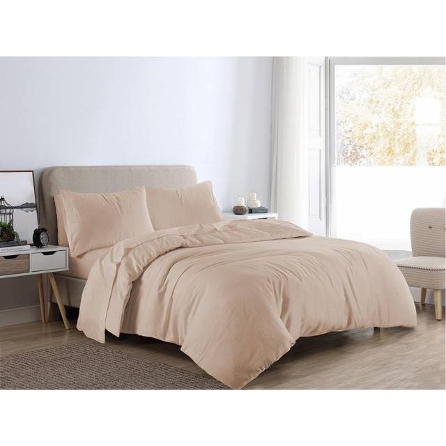 (King, Brown) Flannellette Brushed Cotton Duvet Cover Set Thermal Bedding Warm Quilt Bed Set