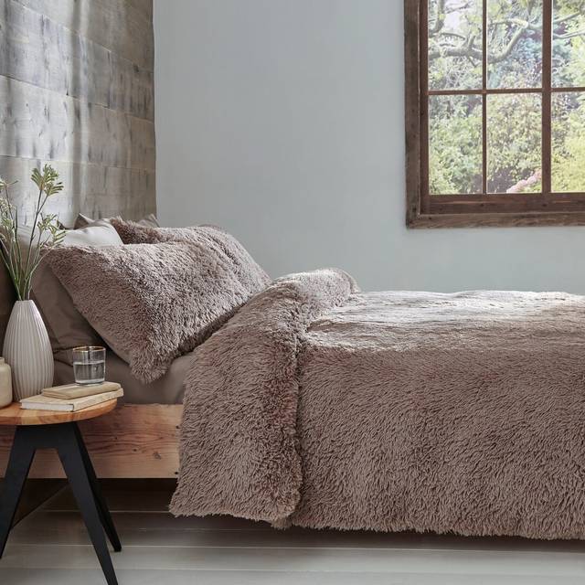 Catherine Lansfield Cuddly Faux Fur Duvet Cover Bedding Set Natural - Beige
