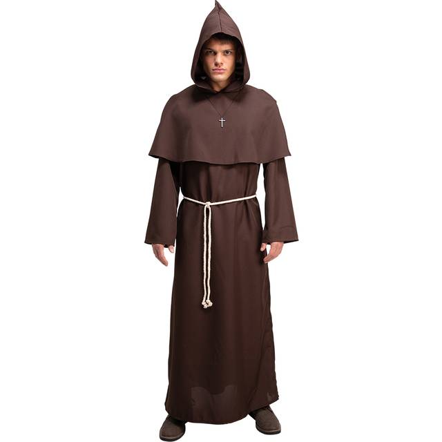 Mens Medieval Monk Costume Church Cleric Religion Fancy Dress - Brown - Plus Size