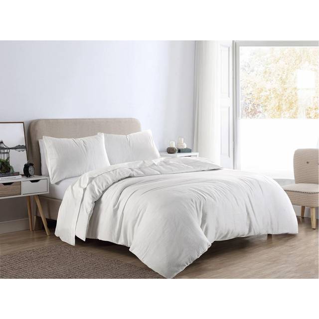 (Super King, White) Flannellette Brushed Cotton Duvet Cover Set Thermal Bedding Warm Quilt Bed Set