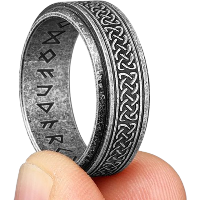 (R1021 Silver, 11) Vintage Nordic Viking Runes Celtic Knot Stainless Steel Unisex Ring