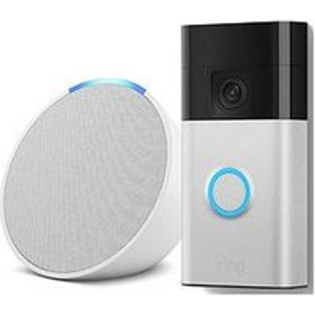 Ring Video Doorbell (3Rd Gen) Satin Nickel And Amazon Echo Pop White Smart Speaker