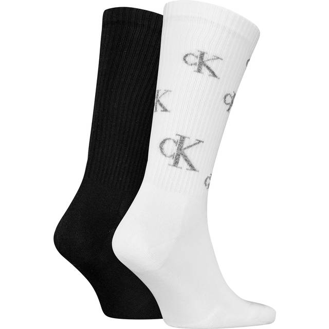 Men's Calvin Klein 2 Pack Logo Trainer Mens Crew Socks White/Black - Multi - Size: 2.5/3/3.5/4/12.5/12/11.5/10.5/11/10/15.5/15/14.5/14/13.5/13/7.5/8/8