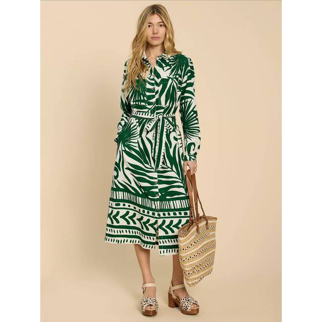 White Stuff Toni Shirt Dress Green Multicolour - White Stuff - Size: 18