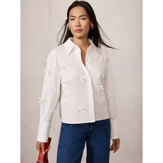 Mint Velvet Bow Detail Shirt, White