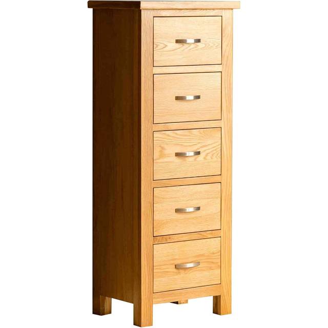 London Oak Tallboy Chest | Solid Wood 5 Drawers | Light Oak