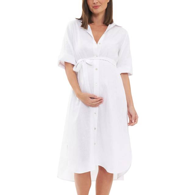 Ripe Molly Linen Blend Shirt Maternity Dress, White