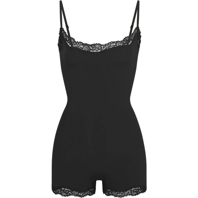 Skims Womens Onyx Lace-trim Sleeveless Stretch-woven Body S - ONYX