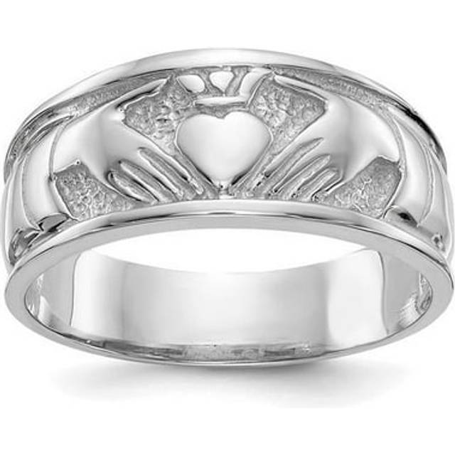 14K White Gold Ladies Polished Claddagh Band - Size 7