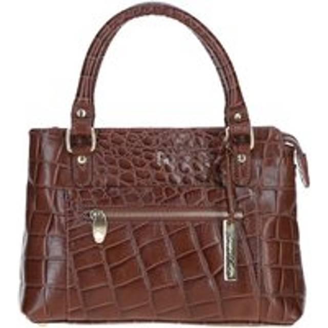 Womens Croc Finish Real Leather Tote Bag - Brown - One Size