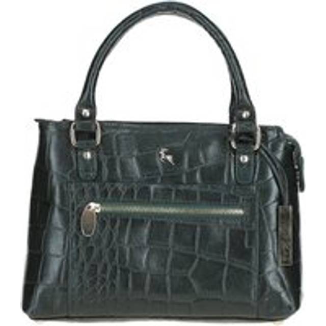Womens Croc Finish Real Leather Tote Bag - Green - One Size