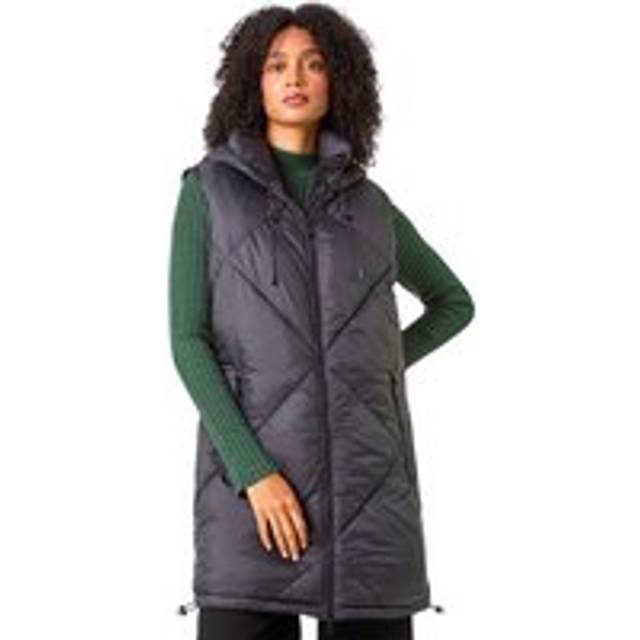 Longline Quilted Hooded Gilet - Black - Size 20 - Roman