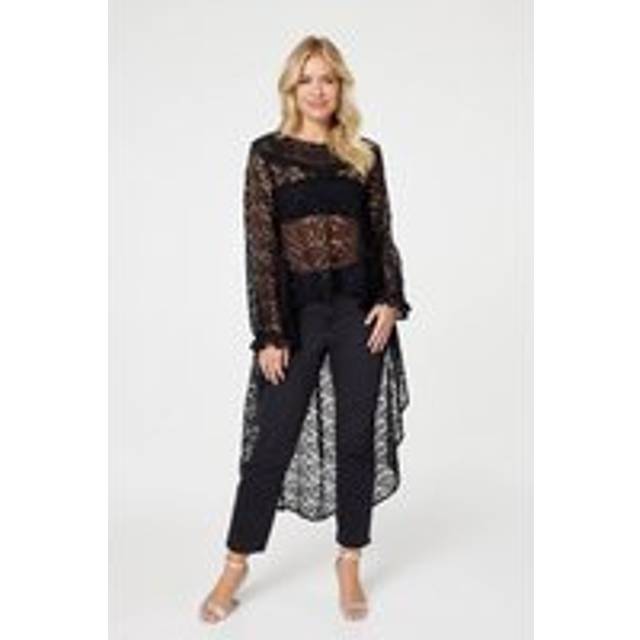 Lace Semi Sheer High Low Top - Black - Size 8 - Izabel London