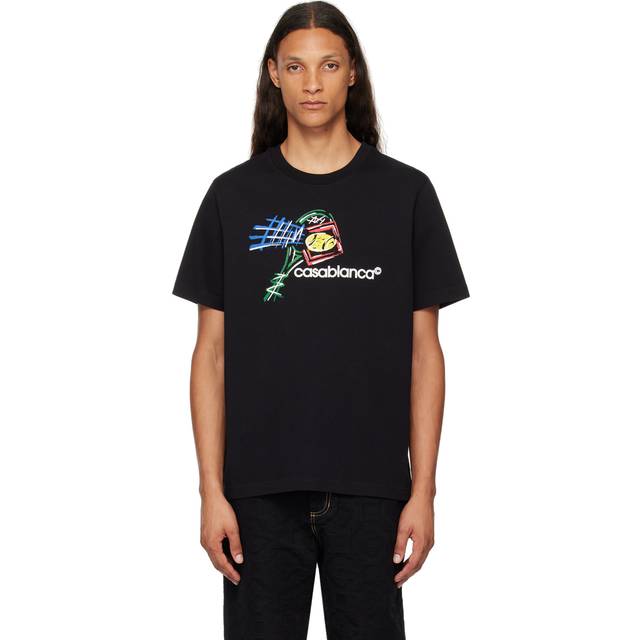 Men's Men's Black Casablanca Croquis De Tennis T-Shirt - Size: 40/Regular