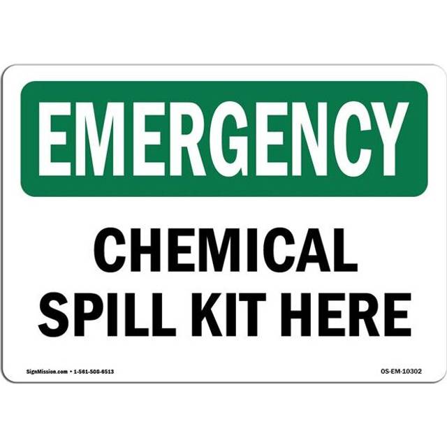 SignMission OS-EM-D-35-L-10302 OSHA Emergency Sign - Chemical Spill Kit Here