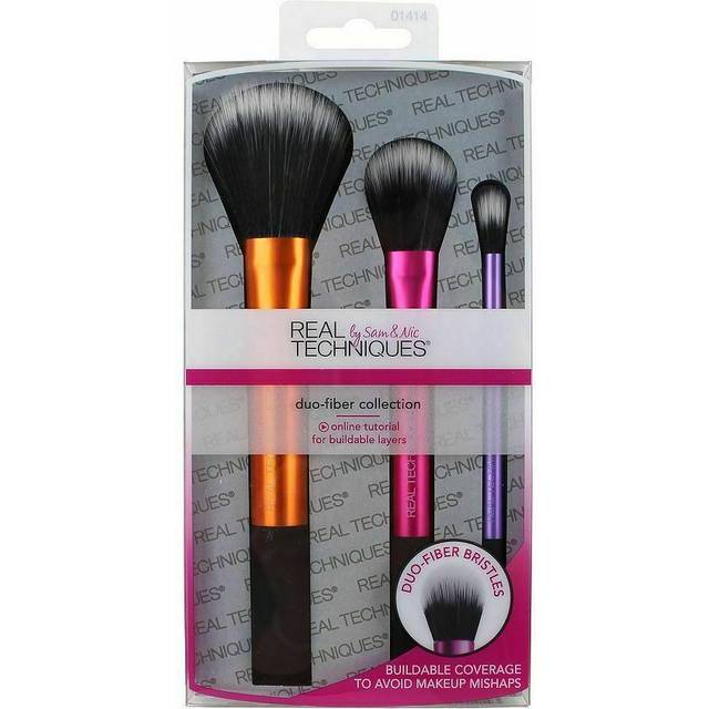 Real techniques 3 pcs duo fiber collection makeup brush set ladies uk seller