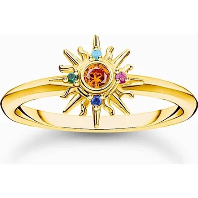 Thomas Sabo Gold-plated ring with sun and colourful stones multicoloured TR2458-488-7-48 - blue/yellow gold-coloured/green/orange/red/turquoise