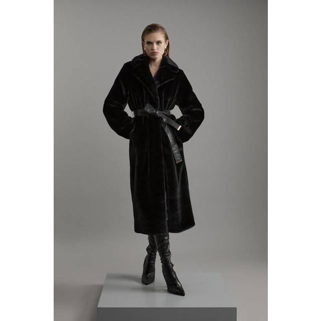 Faux Fur Longline Coat - Black