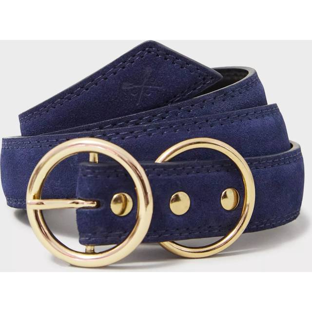 Crew Clothing Suede Double Circle Buckle Belt, Navy Blue