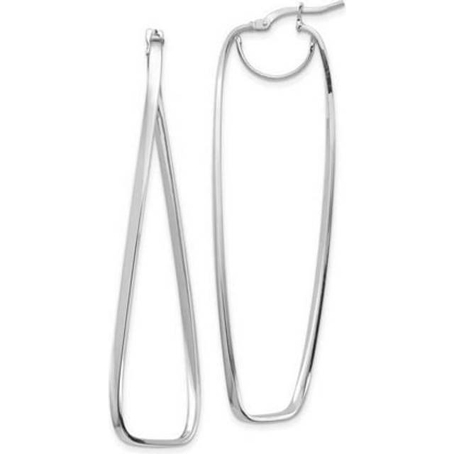 14K White Gold Polished 2 mm Wavy Rectangle Hoop Earrings