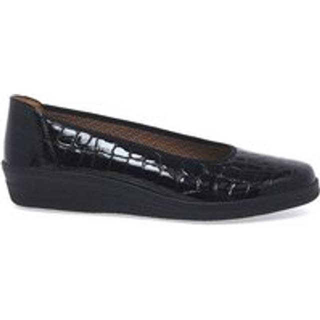 Gabor Piquet Womens Wide Fit Ballerina Pumps Colour: Black Patent Croc, Size: 4.5