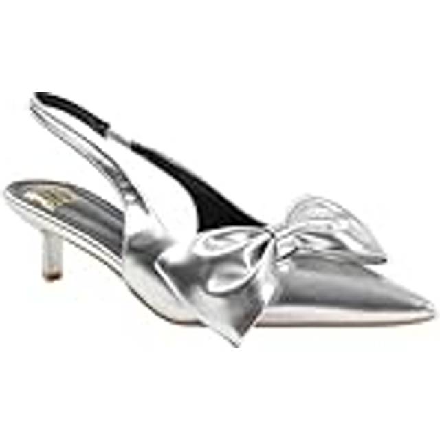 Santorini Wide Fit Low Kitten Heels - Silver - Size 5 - Where's That From