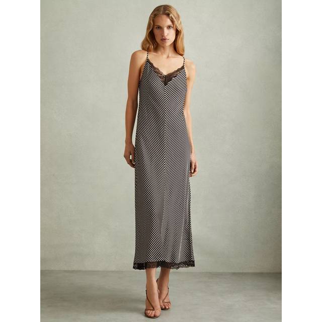 Reiss Womens Black Camilla Striped Cotton Midi Dress 12 - BLACK