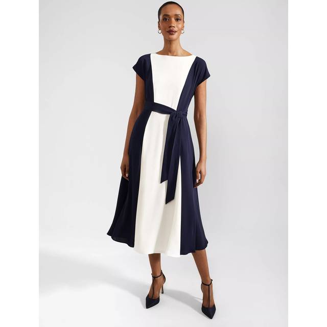 Hobbs Emery Midi Dress, Navy/Cream