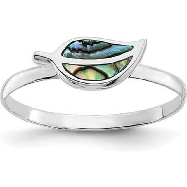 Sterling Silver Rhodium-Plated Abalone Leaf Ring - Size 7