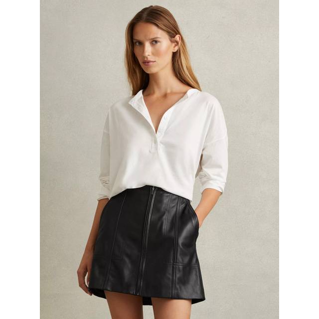 Reiss Daria Leather Mini Skirt, Black
