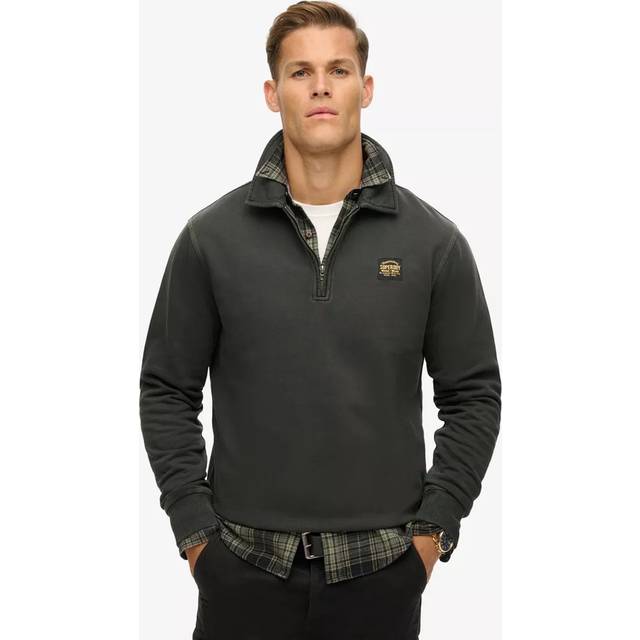 Superdry Contrast Stitch Half Zip Sweat Top-Black, Black, Size M, Men
