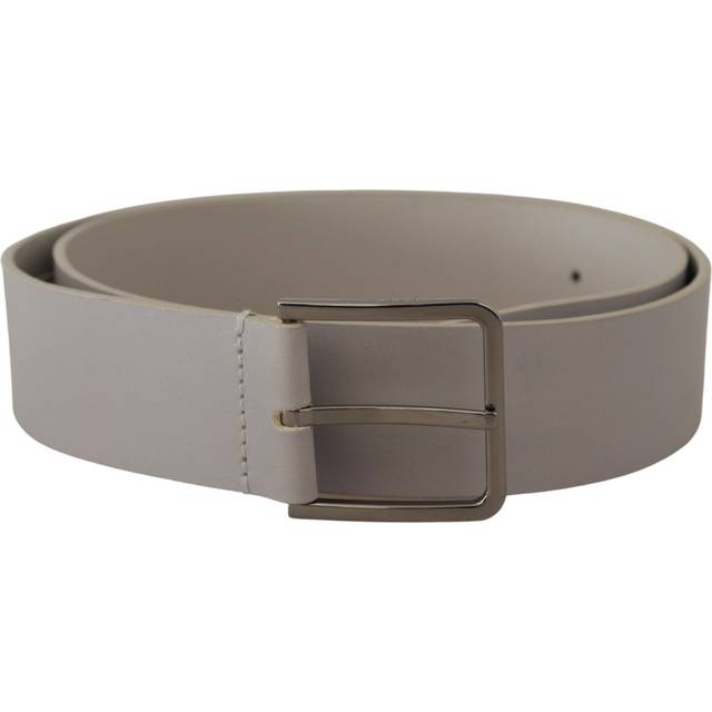 Dolce & Gabbana White Leather Wide Silver Metal Buckle Belt - 90 cm / 36 Inches