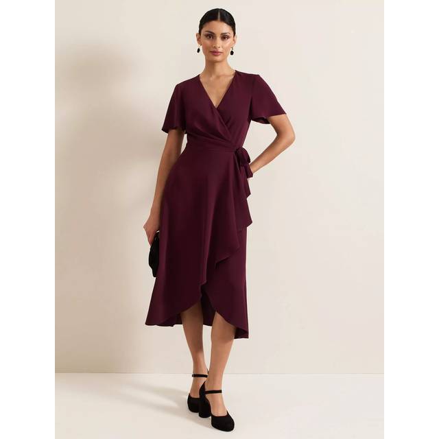 Phase Eight Julissa Burgundy Wrap Dress - 10, BURGUNDY
