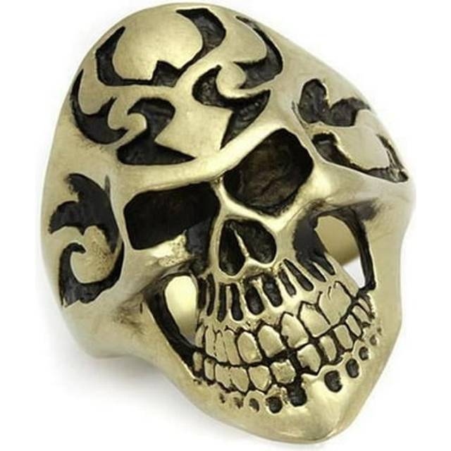 IP Antique Copper Stainless Steel Ring with Epoxy, Jet - Size 8